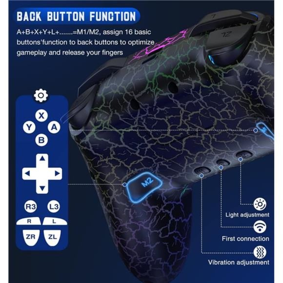 Switch Controller, Wireless Switch Pro Controller w/ Programmable Function Black - Picture 4 of 6